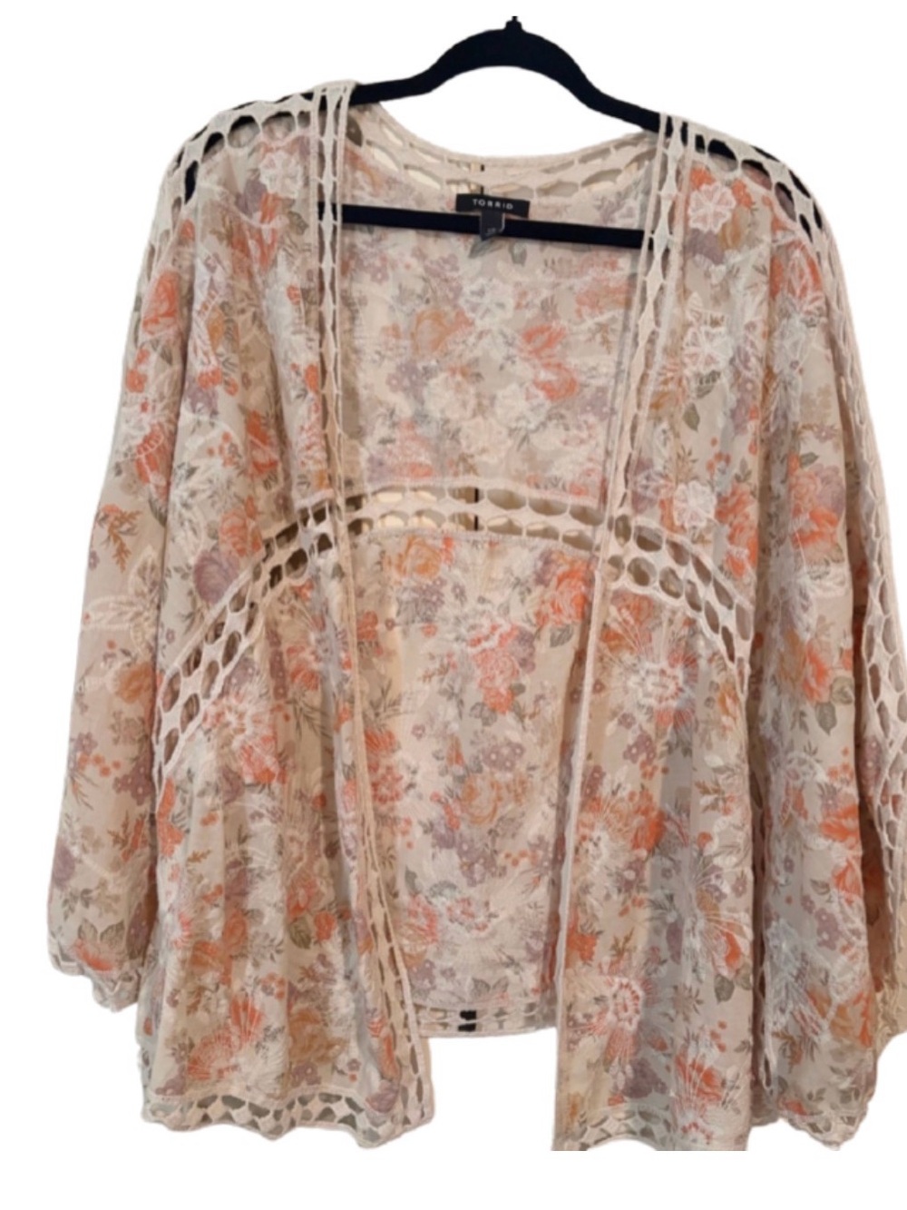 Torrid Cream Floral Lace Kimono Cover-Up Size 1/2